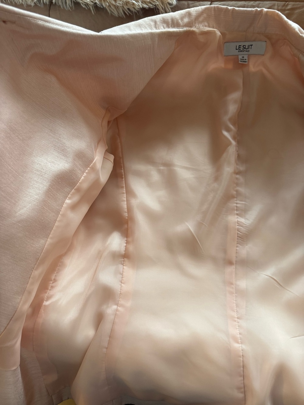 Le Suit Blush Pink Satin Two-Piece Skirt Suit Sz. 14 Career Mother-of-the-Bride - Picture 11 of 16
